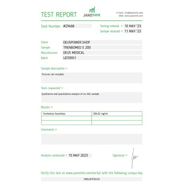 TRENBOMED E 200 (TRENBOLONE ENANTHATE) INJECTABLE STEROID IN AMPOULES Deus Medical